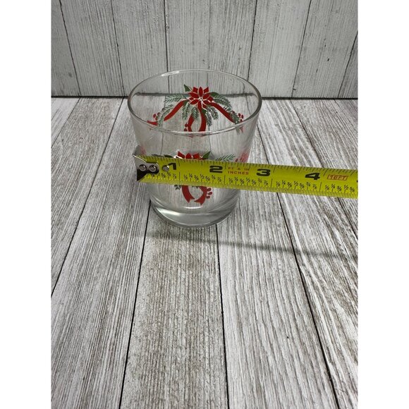 Vtg Anchor Hocking Poinsettia & Ribbons Rocks Glasses 3.25" Tall Barware Set 4 - Picture 10 of 10